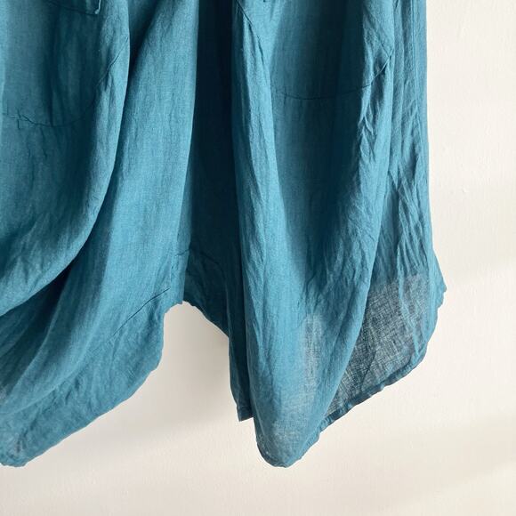 Meo Meli Womens OS Harem Drop Crotch 100% Linen Pants Blue Made in Italy - Picture 2 of 10